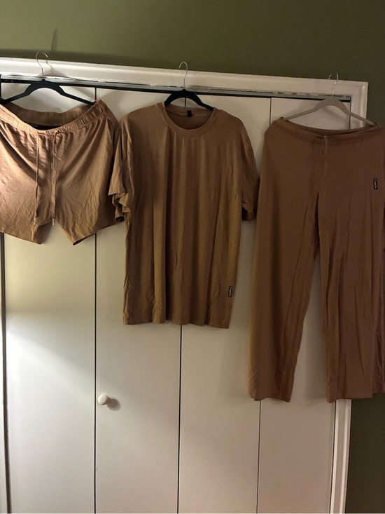 Comfrt Other - Comfrt cloud lounge mocha Three-Piece Lounge Set in Tan - Tee, Shorts & Pants